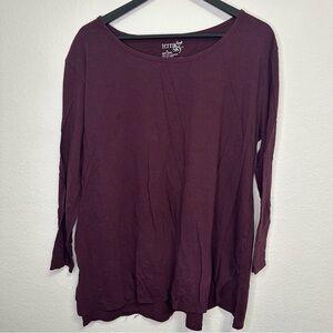 Terra & Sky Burgundy Long Sleeve Shirt with Subtle Gray Stripes – Size 1X
